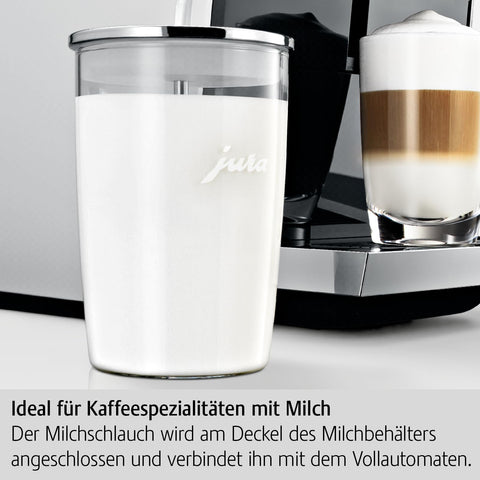 Jura 72570 glass milk container fits in the fridge for ready frothing
