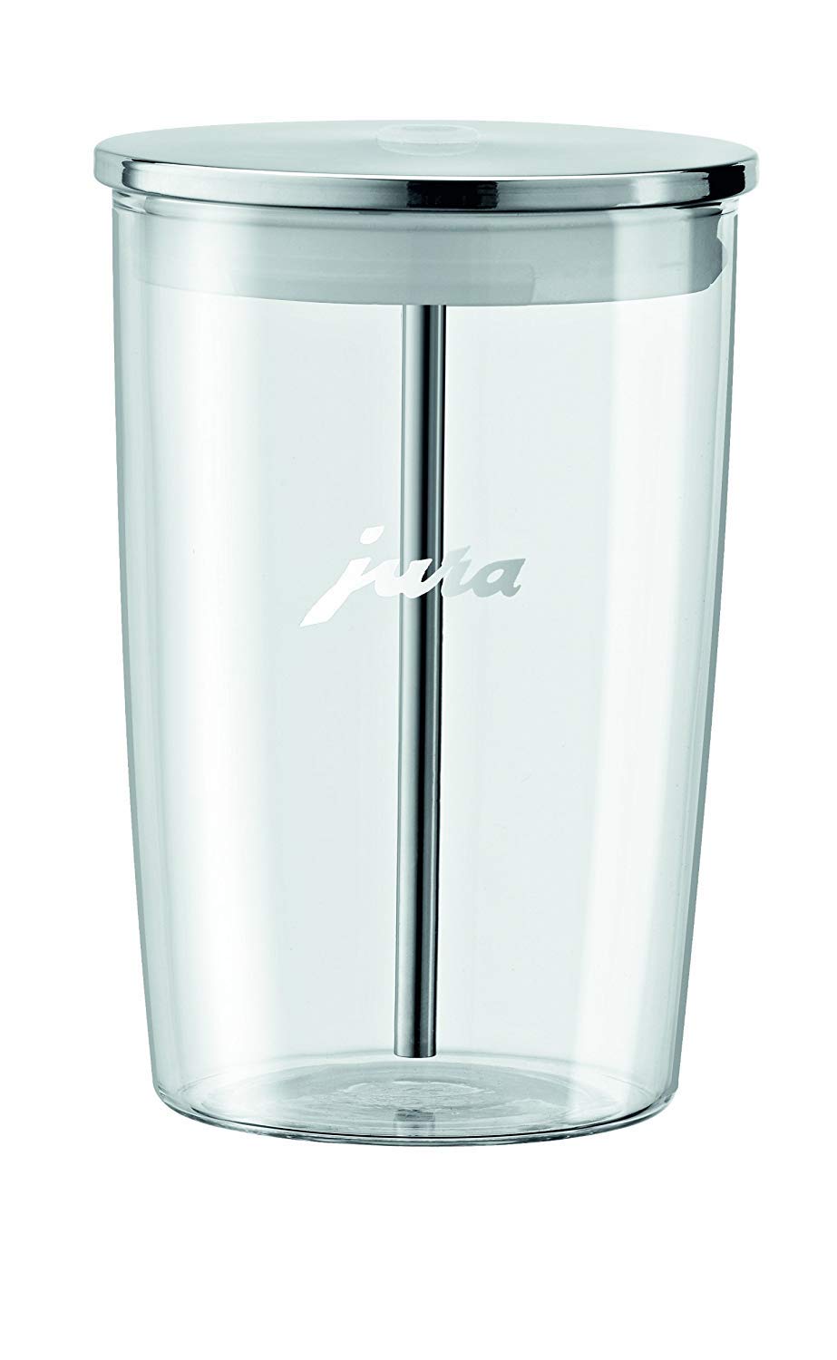 Jura 72570 glass milk container front view for easy milk monitoring and frothing prep