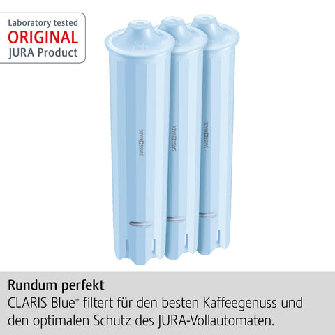 Jura CLARIS Blue+ water deposit stabilization reduces tank scale buildup.