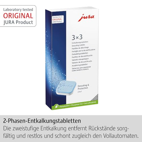 Jura Decalcifying Tablets close-up, showing tablets prepared for mineral removal.