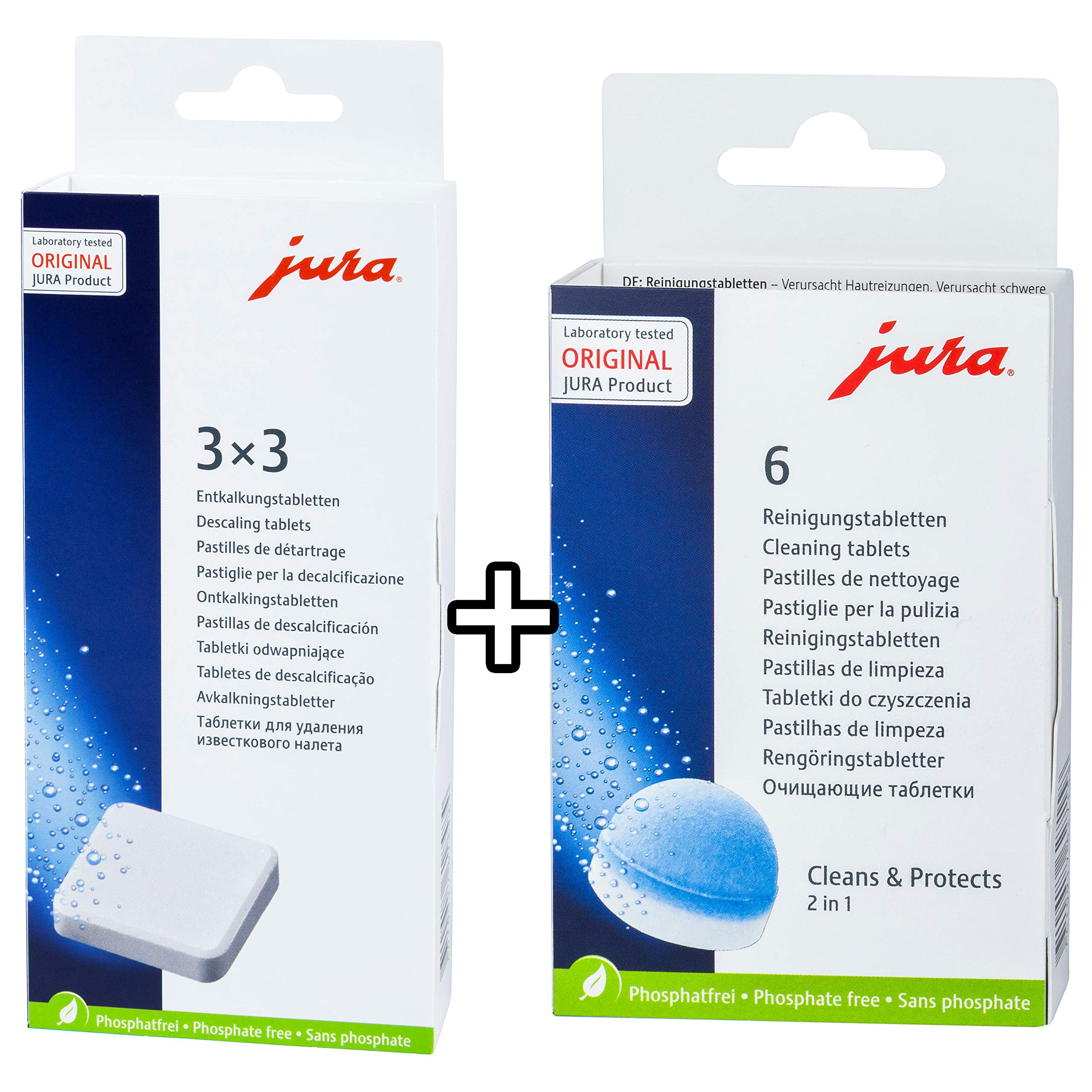 Jura descaling tablets combi-pack packaging shown for easy maintenance and long-term performance.