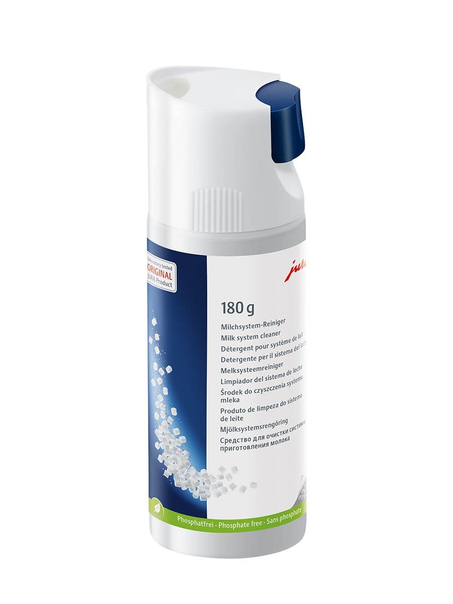 JURA Milk System Cleaner Mini-Tabs with Dispenser enable hygienic milk foam maintenance.