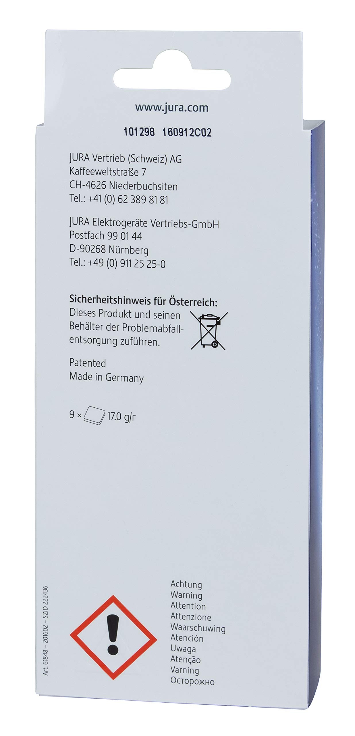 Jura tablets in-use tub shows ready-to-use maintenance supply.