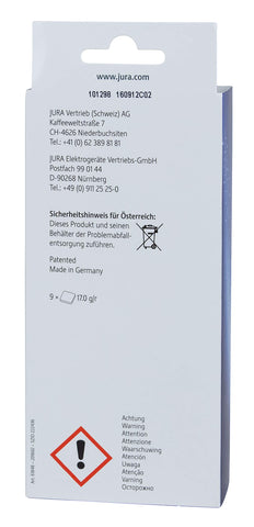 Jura tablets in-use tub shows ready-to-use maintenance supply.
