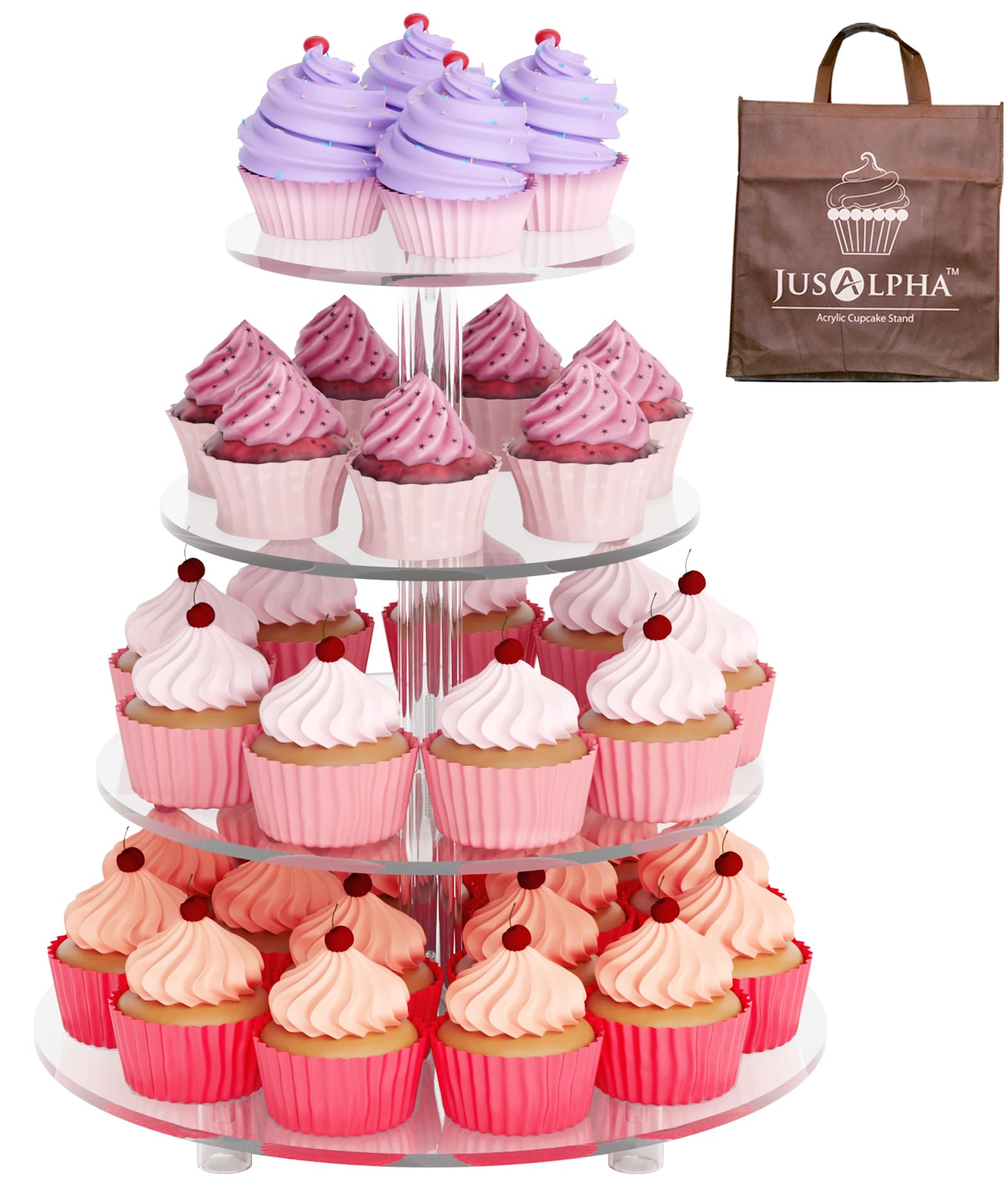Jusalpha large 4-tier cupcake stand assembly view for elegant party displays