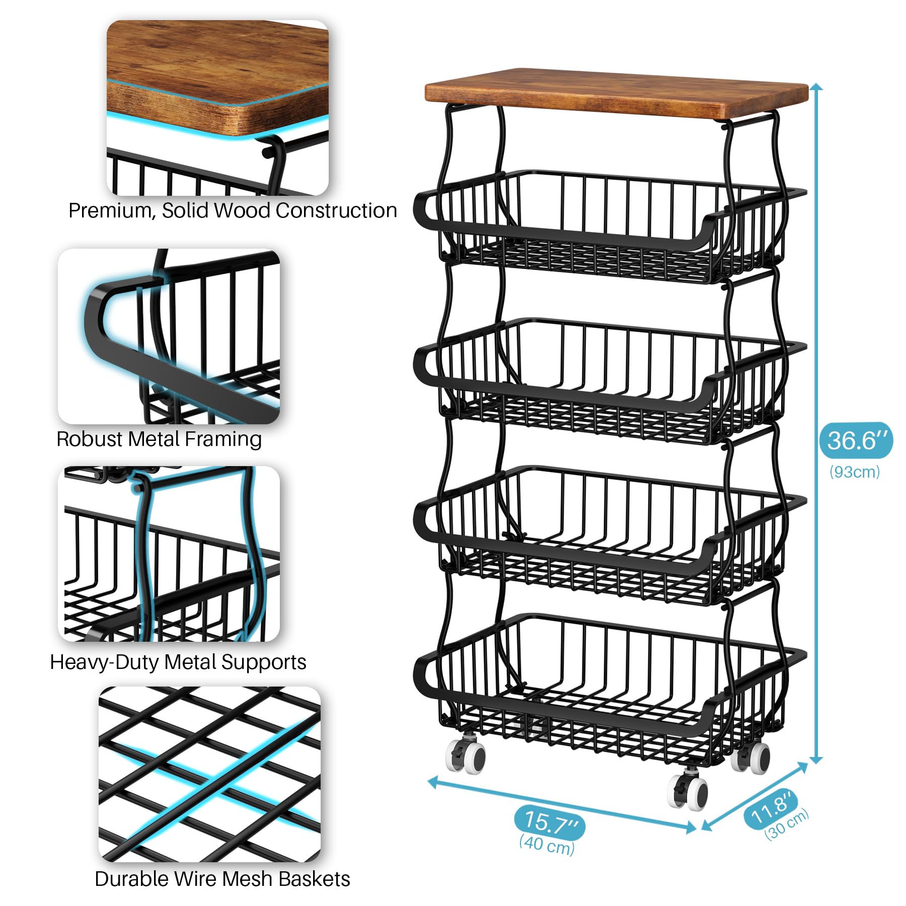 Jusdyrack rolling casters enable smooth mobility for the full unit