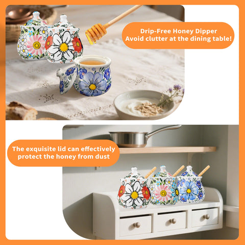 JUSONEY no-drip honey dispenser minimizes sticky countertops.