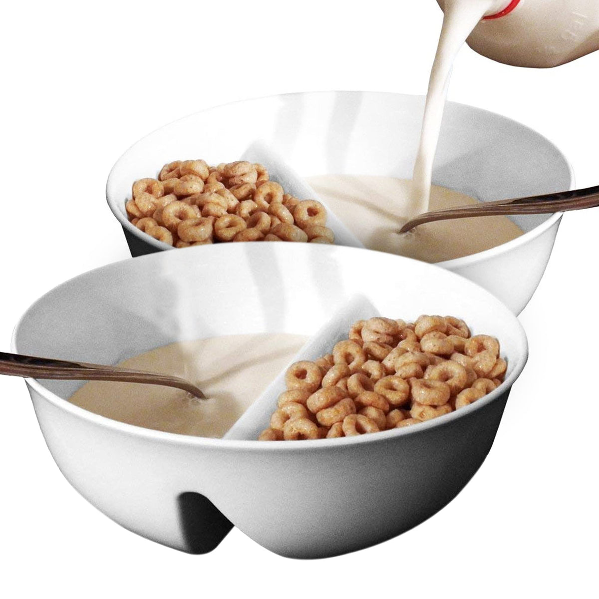 Just Artifacts Just Crunch bowl with divider keeps cereal crispy longer