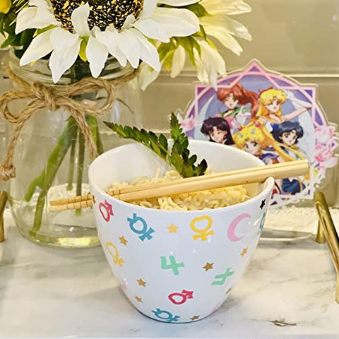 JUST FUNKY Sailor Moon chopsticks resting beside the bowl