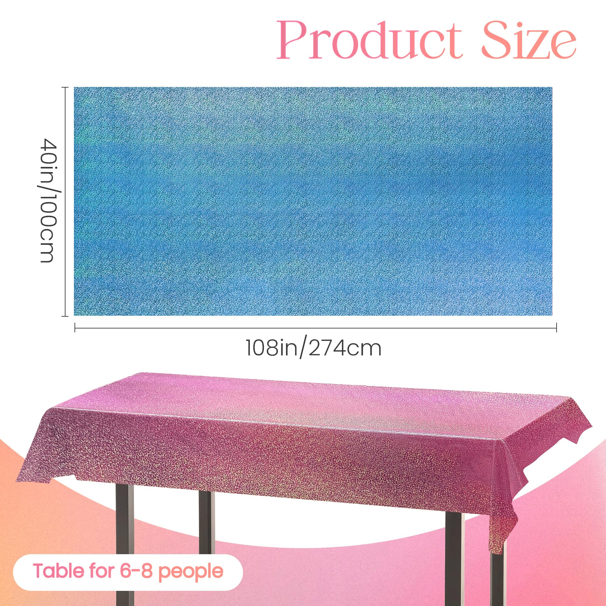 Just Shimmer Sparkling Laser Shine Tablecloth blue glow enhances birthday table decor