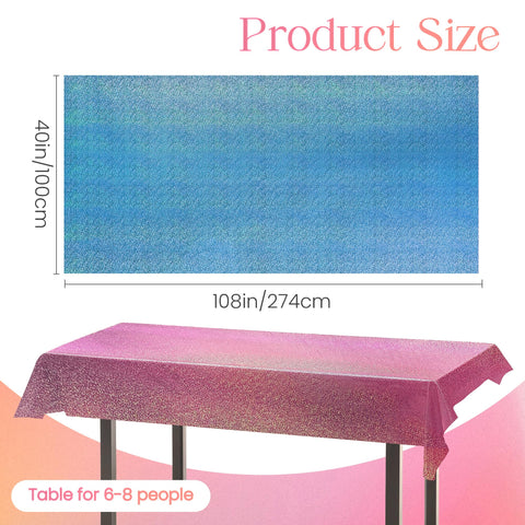 Just Shimmer Sparkling Laser Shine Tablecloth blue glow enhances birthday table decor