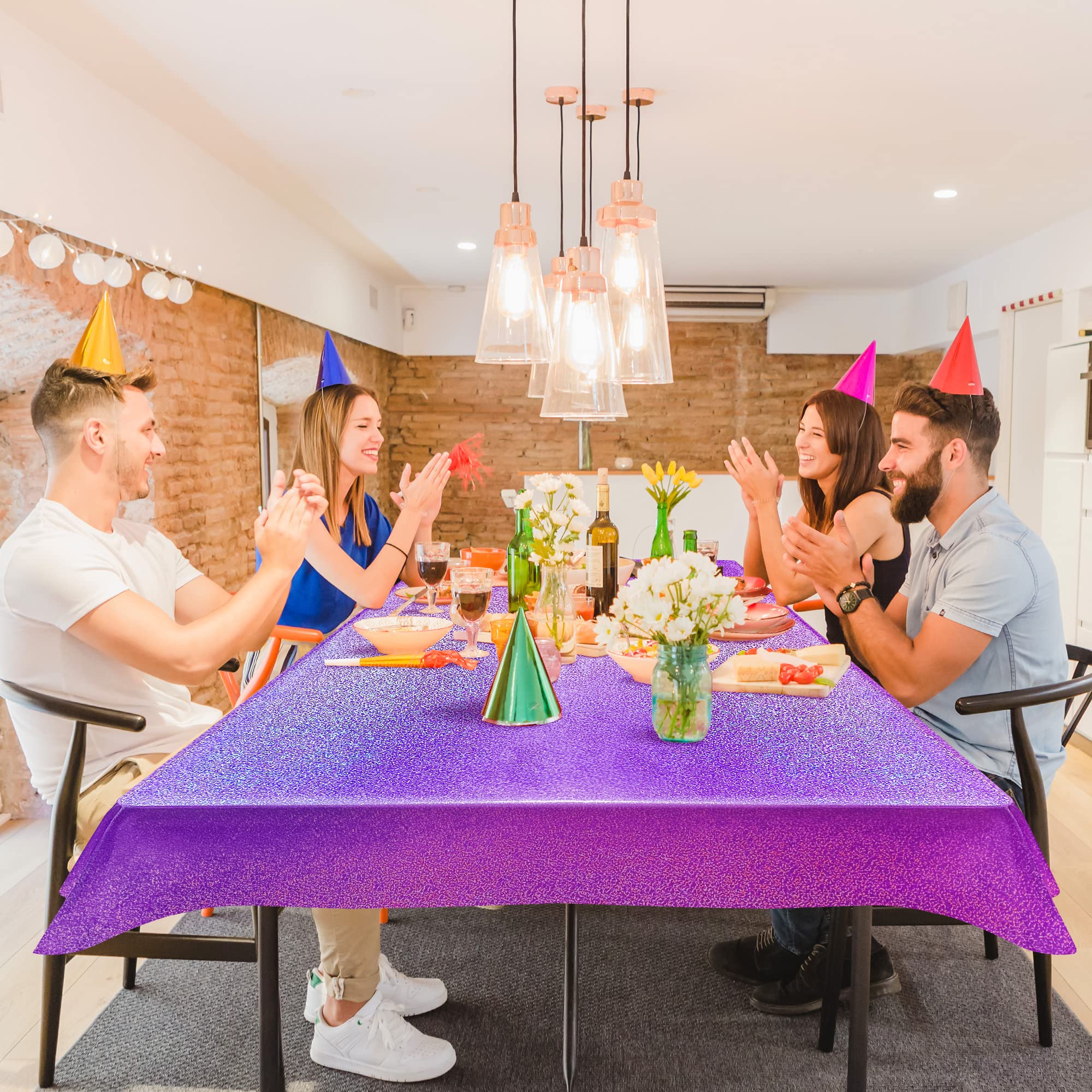 Just Shimmer Sparkling Laser Shine Tablecloth purple glow adds galaxy-inspired ambiance
