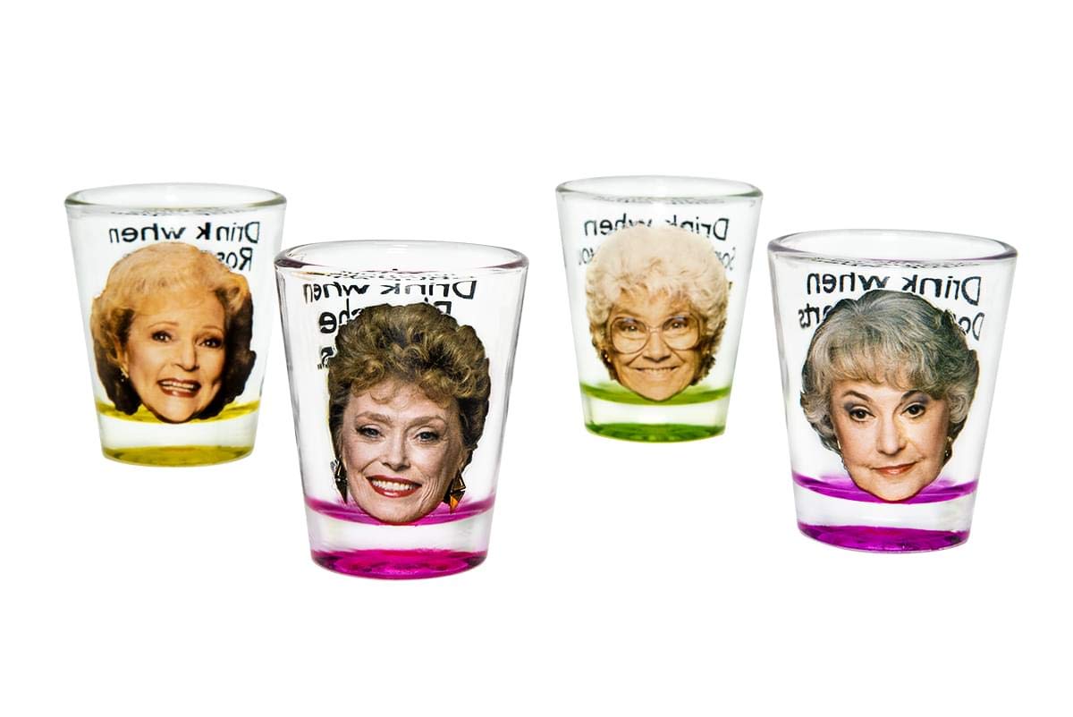 JUST FUNKY Golden Girls 1.5 oz mini shot glasses for sampling drinks.