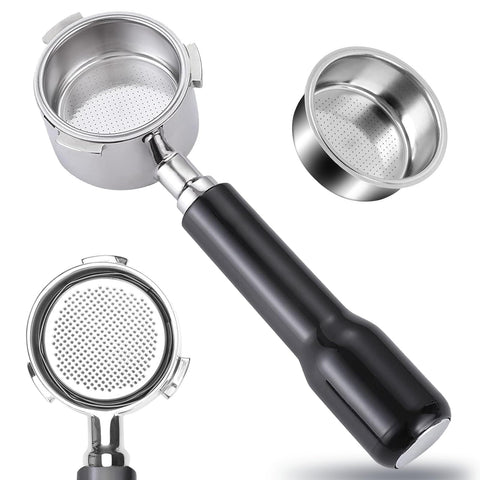 JUSTHERE 51mm bottomless portafilter extraction view demonstrates flow for even extraction