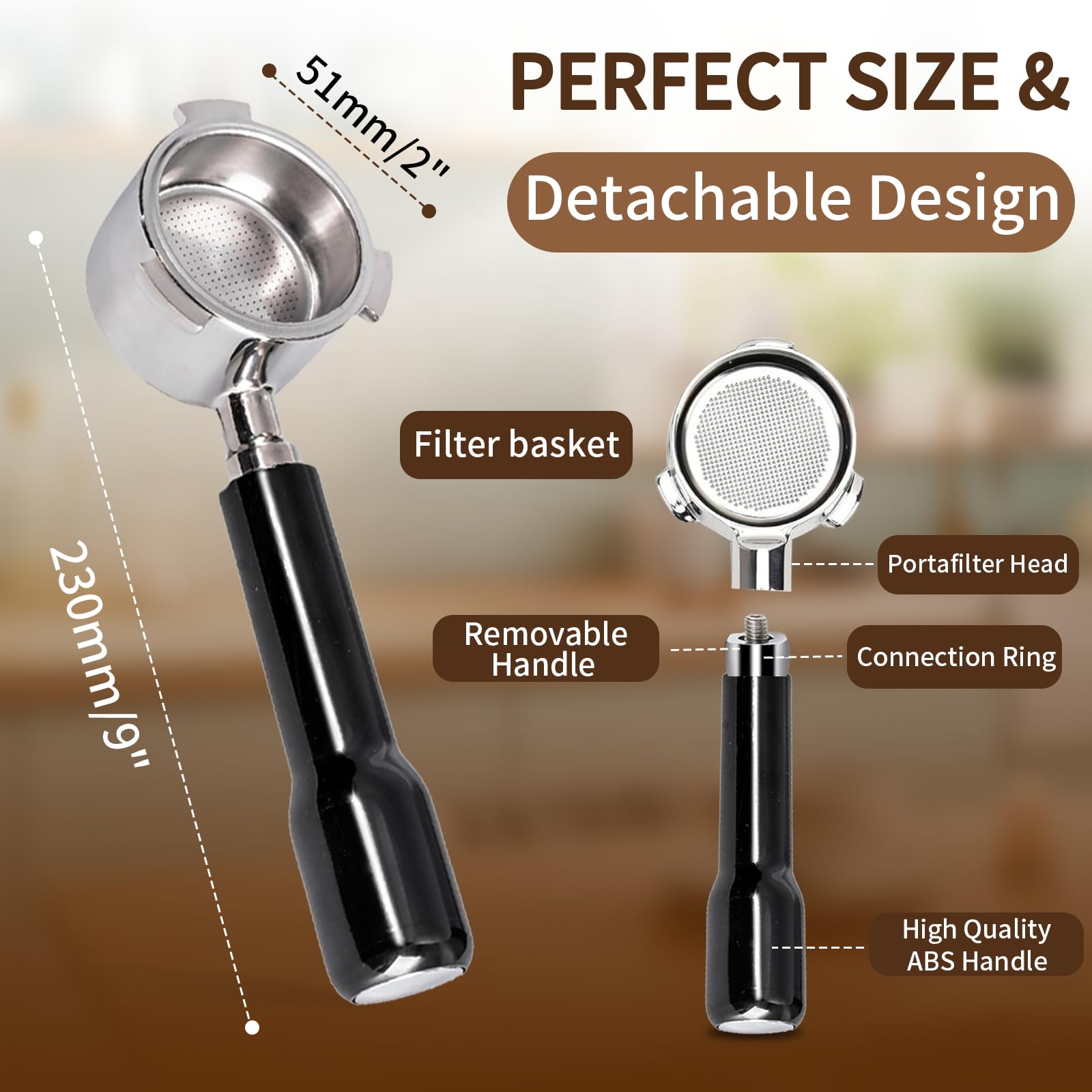 JUSTHERE ergonomic ABS handle bottomless portafilter for comfortable grip