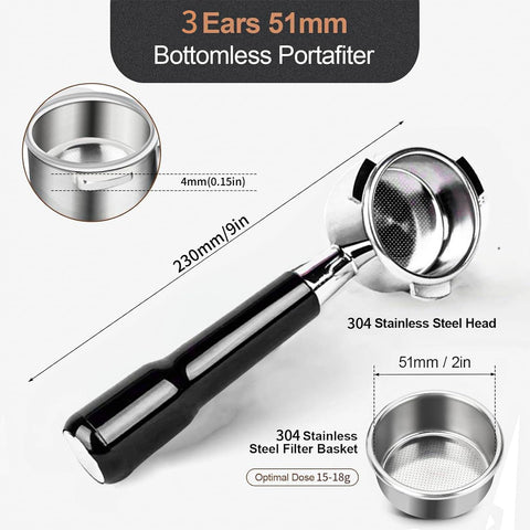 JUSTHERE bottomless portafilter with three ears for compatible espresso machines