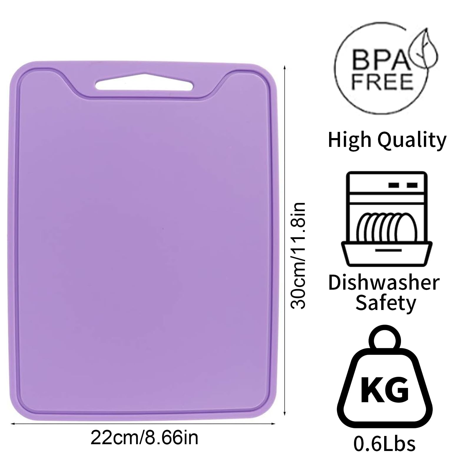 JUSTHERE cutting board handles meat, vegetables, and fruit with non-stick surface.