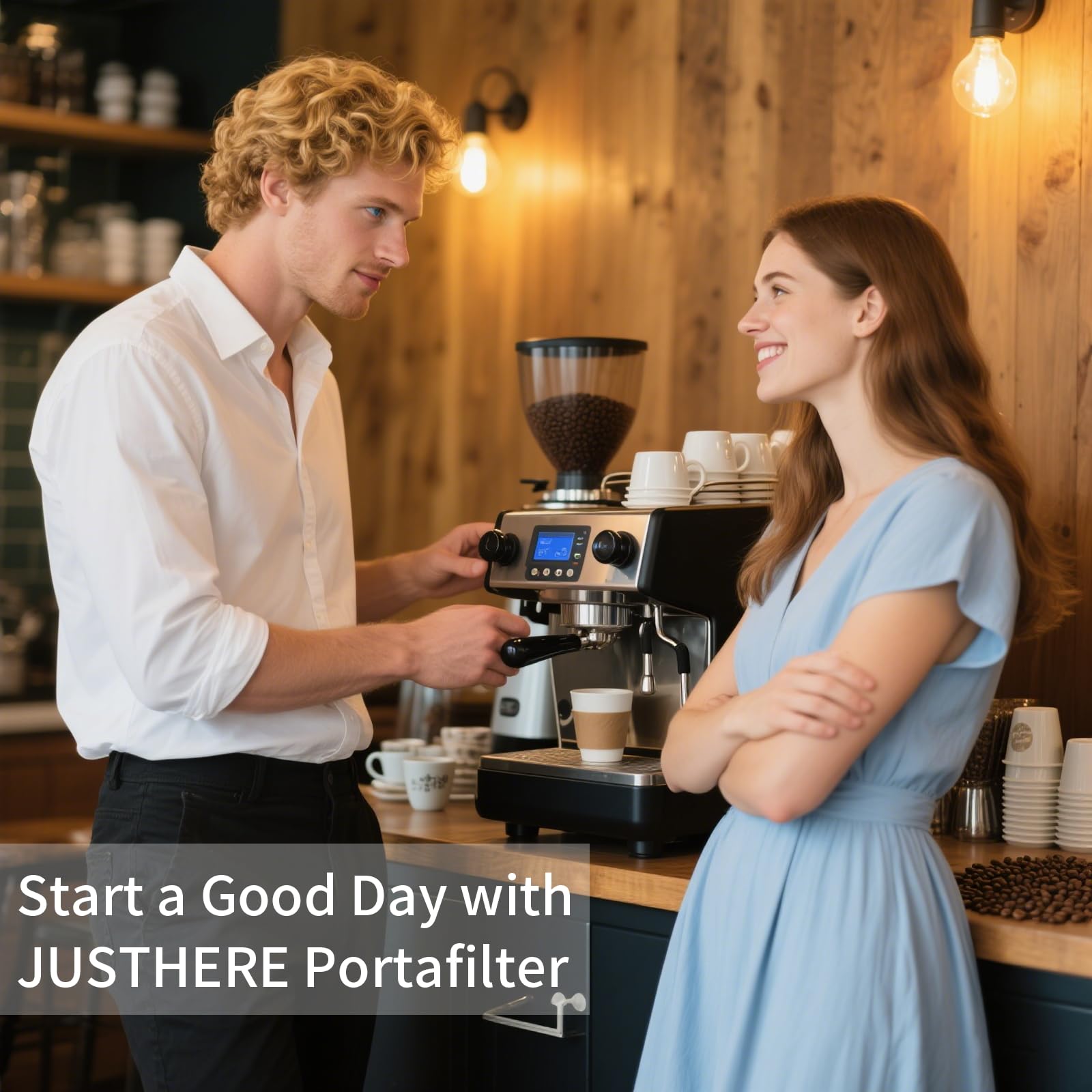 JUSTHERE espresso setup with portafilter ideal for home barista practice