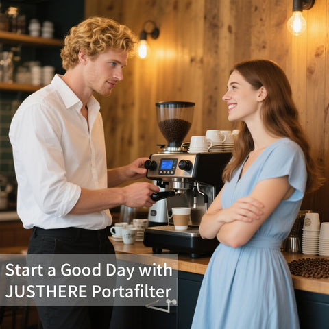 JUSTHERE espresso setup with portafilter ideal for home barista practice