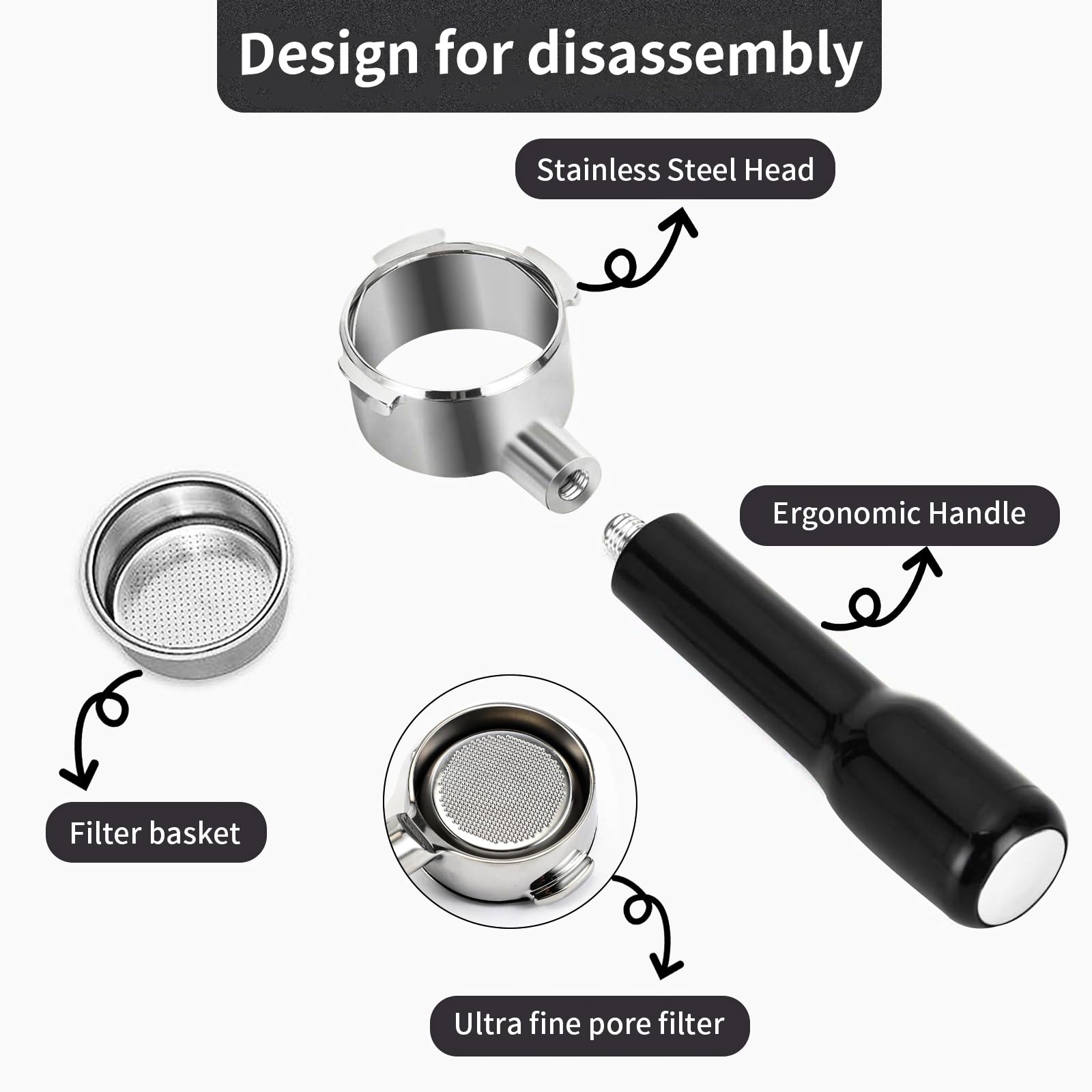 Ergonomic plastic handle offers comfortable grip during quick manual brewing