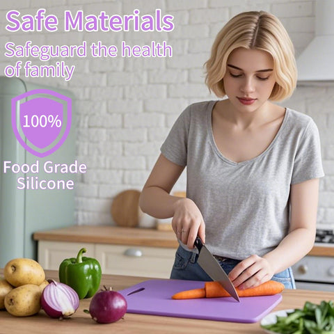 JUSTHERE BPA-free cutting board offers a safe, non-stick surface for prep.