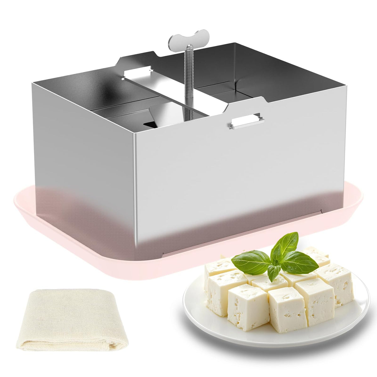 JUSTHERE Tofu Press front view shows durable stainless steel for home use