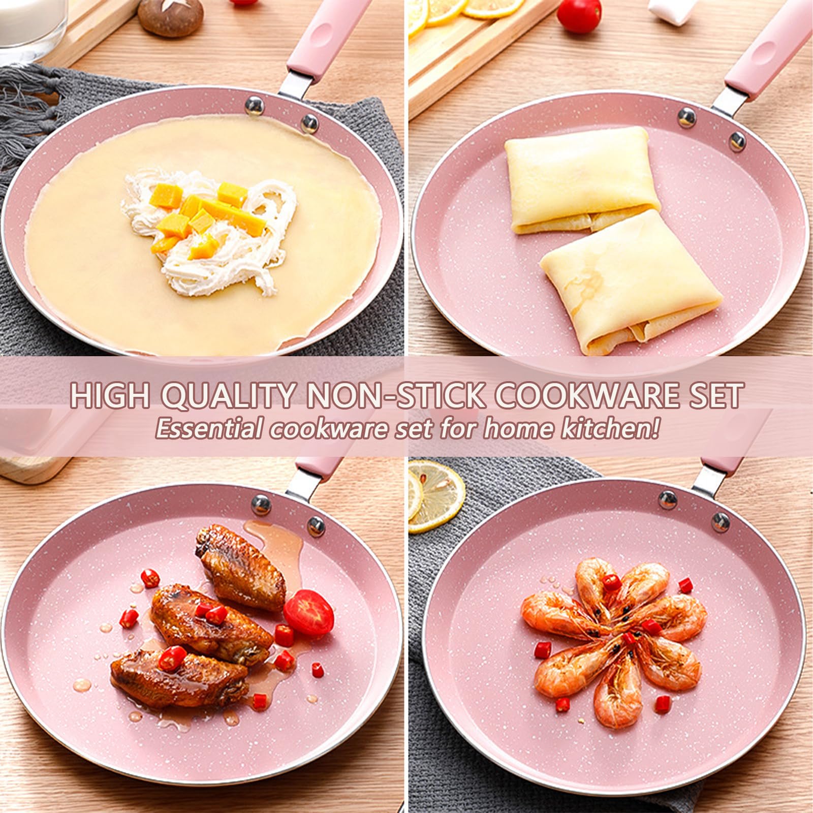 JUSTUP pink kitchen set fits various stove tops and daily use.