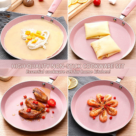 JUSTUP pink kitchen set fits various stove tops and daily use.