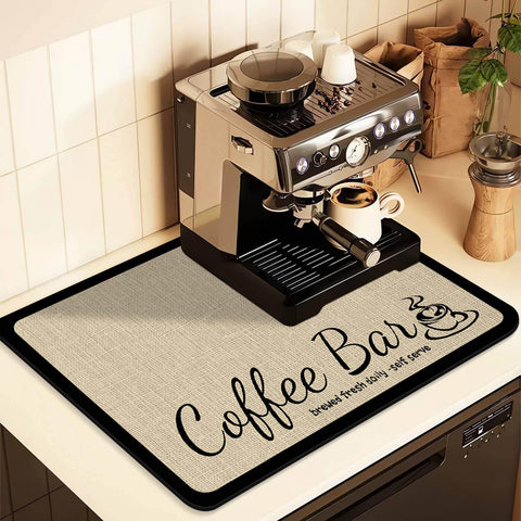 JuSiyley coffee mat for countertops absorbs spills and hides stains.