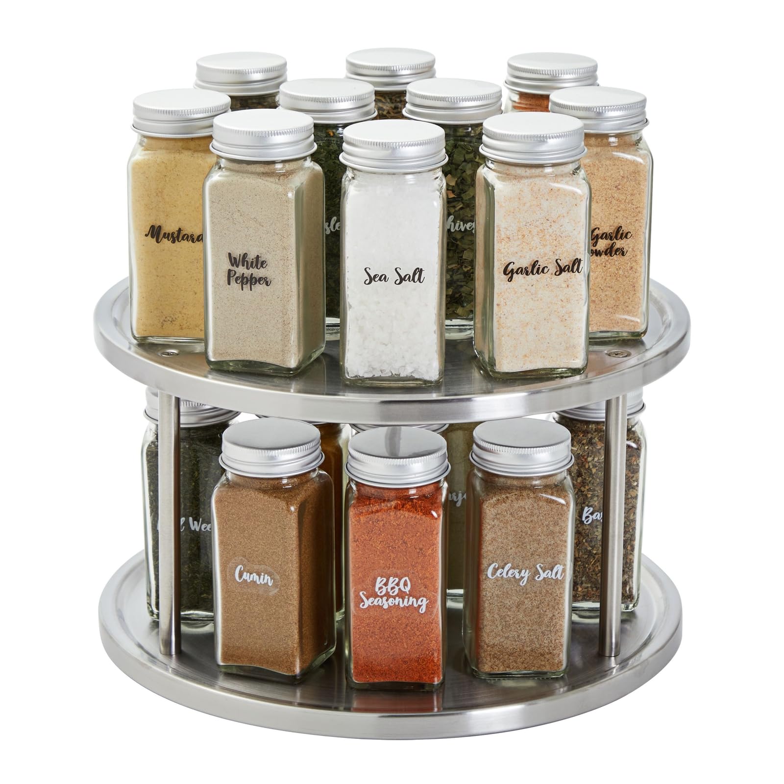 Juvale 2-Tier Lazy Susan on countertop enables quick spice access