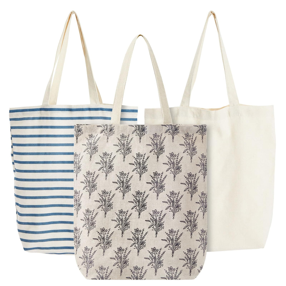 Juvale canvas tote set with pattern designs for stylish, eco-friendly shopping.