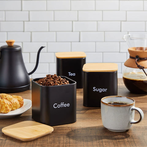 Juvale canister lid close-up shows airtight seal preserving aroma.