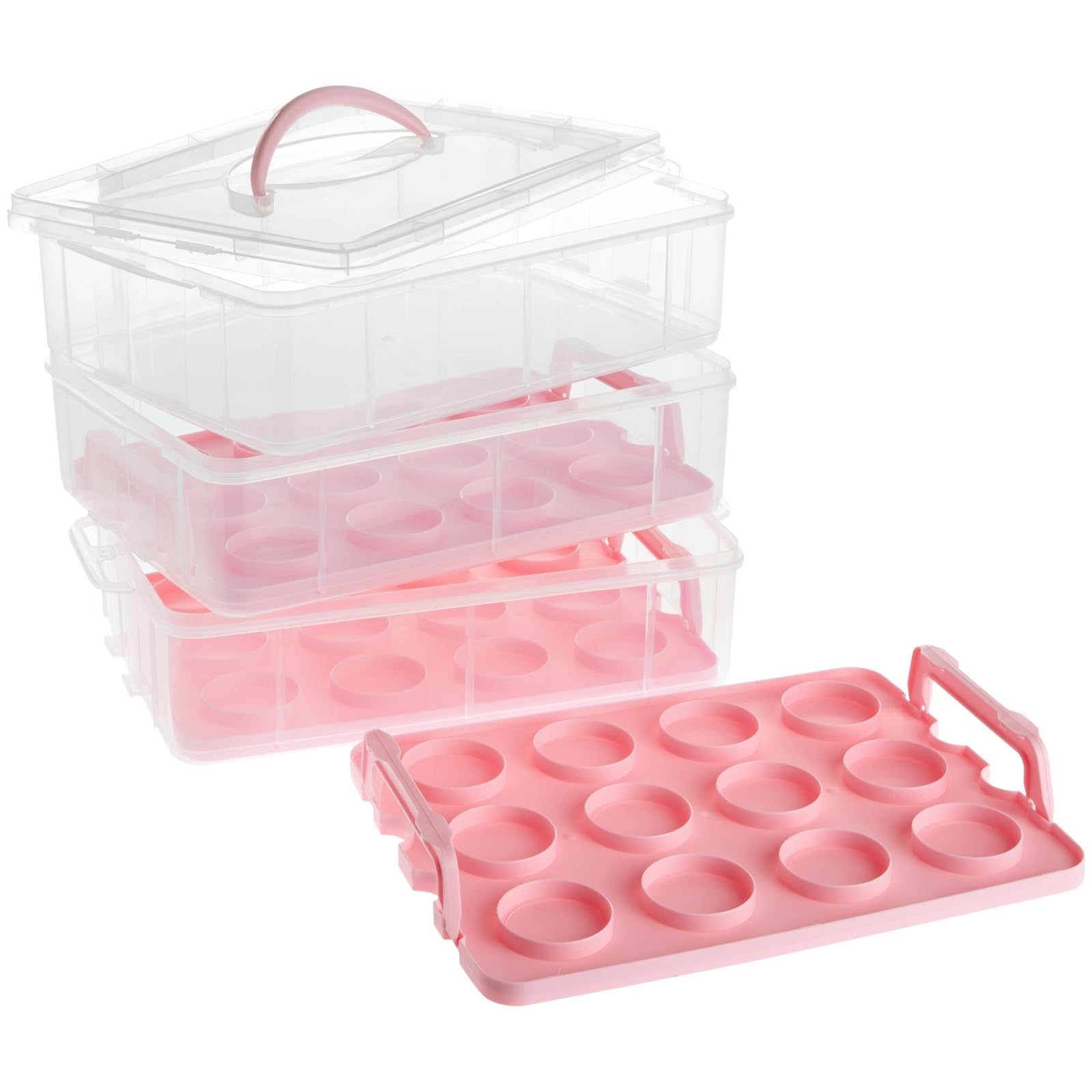 Juvale Cupcake Carrier with reversible trays adapts to cookies or pastries.