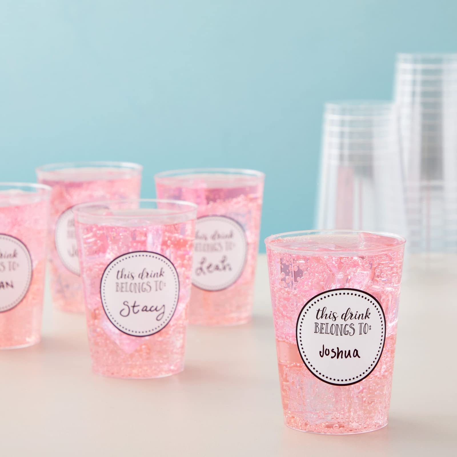 Juvale drink stickers for parties, peel and stick, quick labeling on disposable cups.