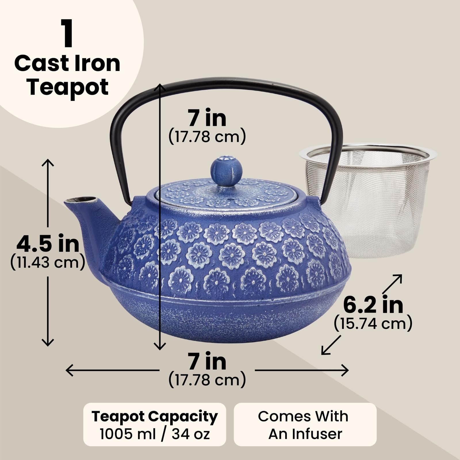 Juvale fold-down handle teapot for safe pouring