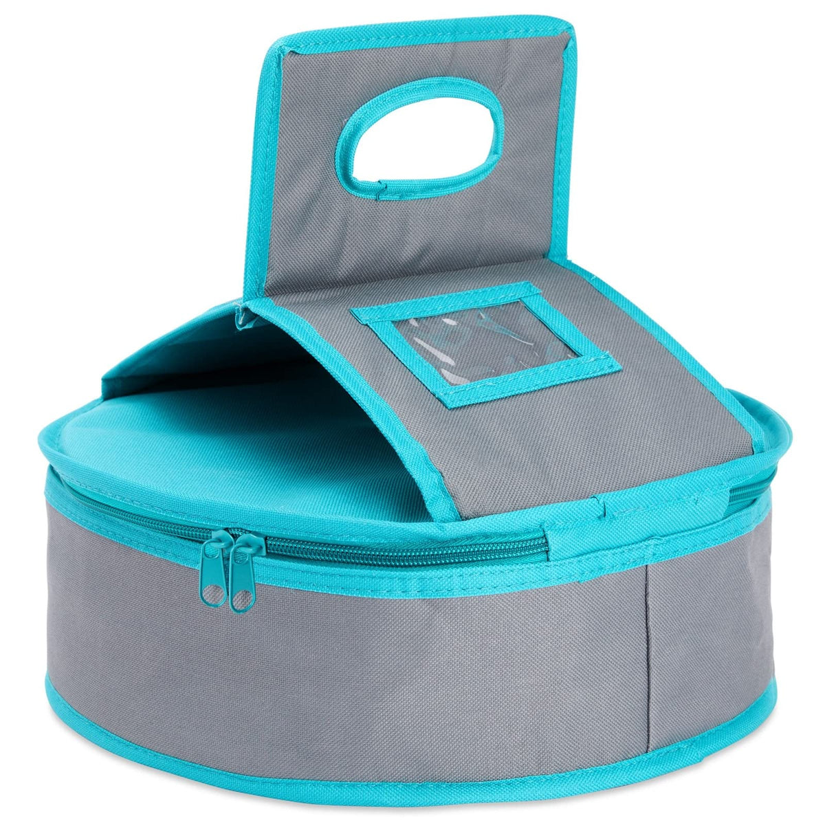 Juvale insulated round casserole carrier teal and grey keeps meals warm during transport
