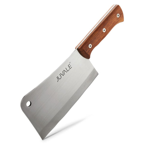 Juvale meat cleaver 8-inch blade close-up for precise meat slicing.