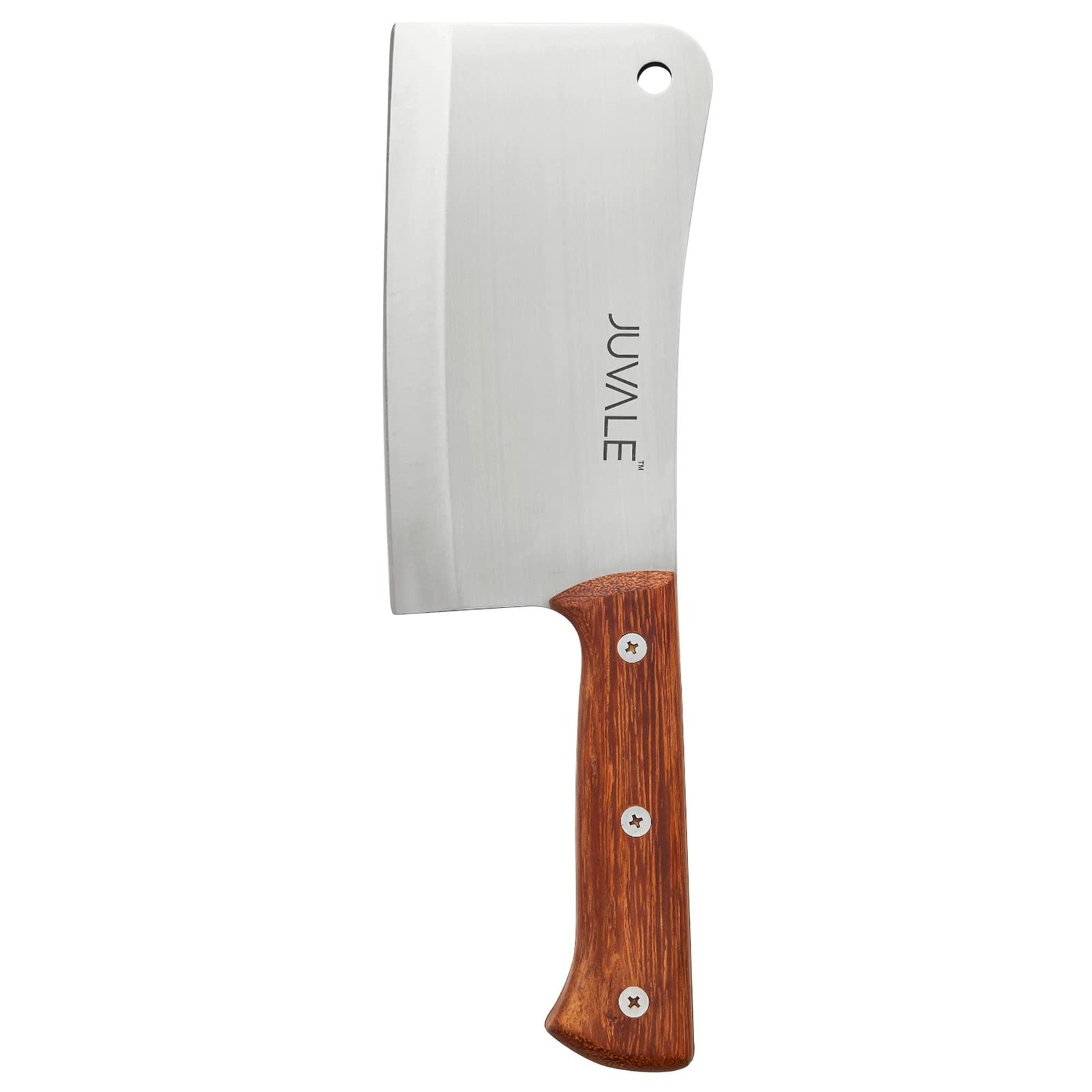Juvale cleaver cutting through bone for robust kitchen tasks.