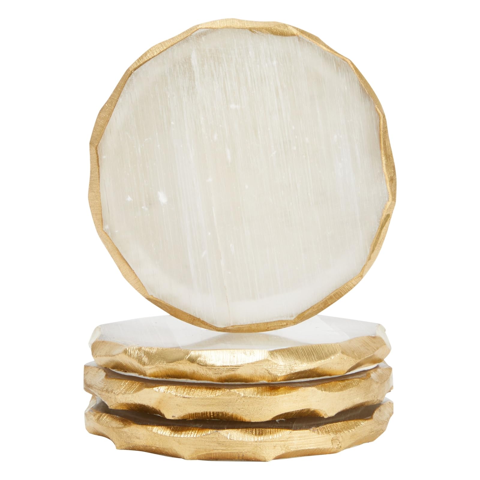Juvale natural selenite crystal coasters with gold edge protecting surfaces and adding elegance