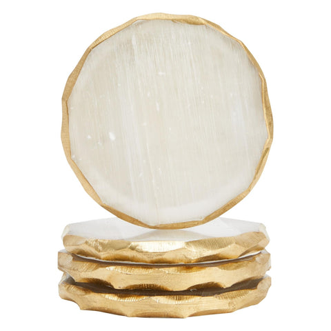 Juvale natural selenite crystal coasters with gold edge protecting surfaces and adding elegance