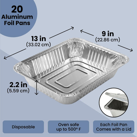 Juvale oven-safe aluminum pans with lids for convenient freezer-to-oven prep.