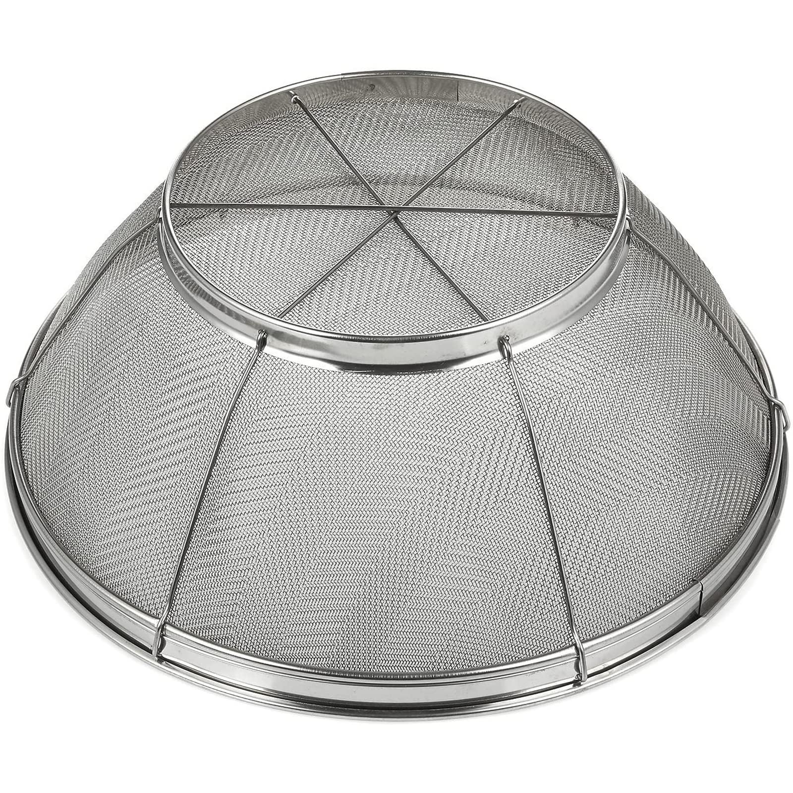 Juvale rice strainer catching starch while rinsing grains