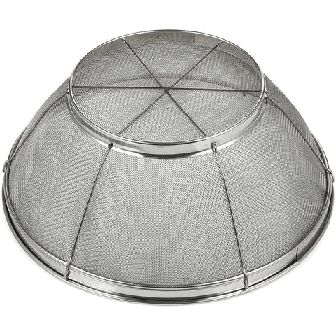 Juvale rice strainer catching starch while rinsing grains