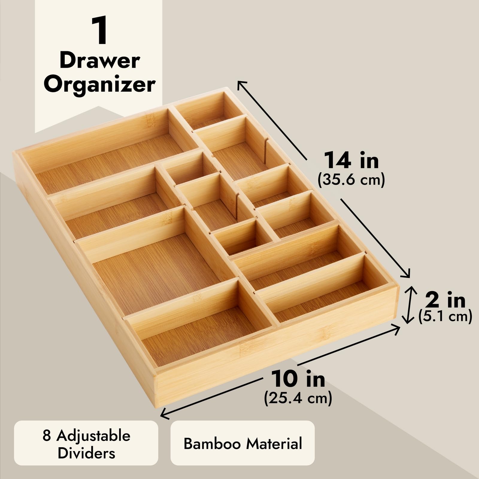 Juvale bamboo silverware drawer organizer for tidy utensil storage.
