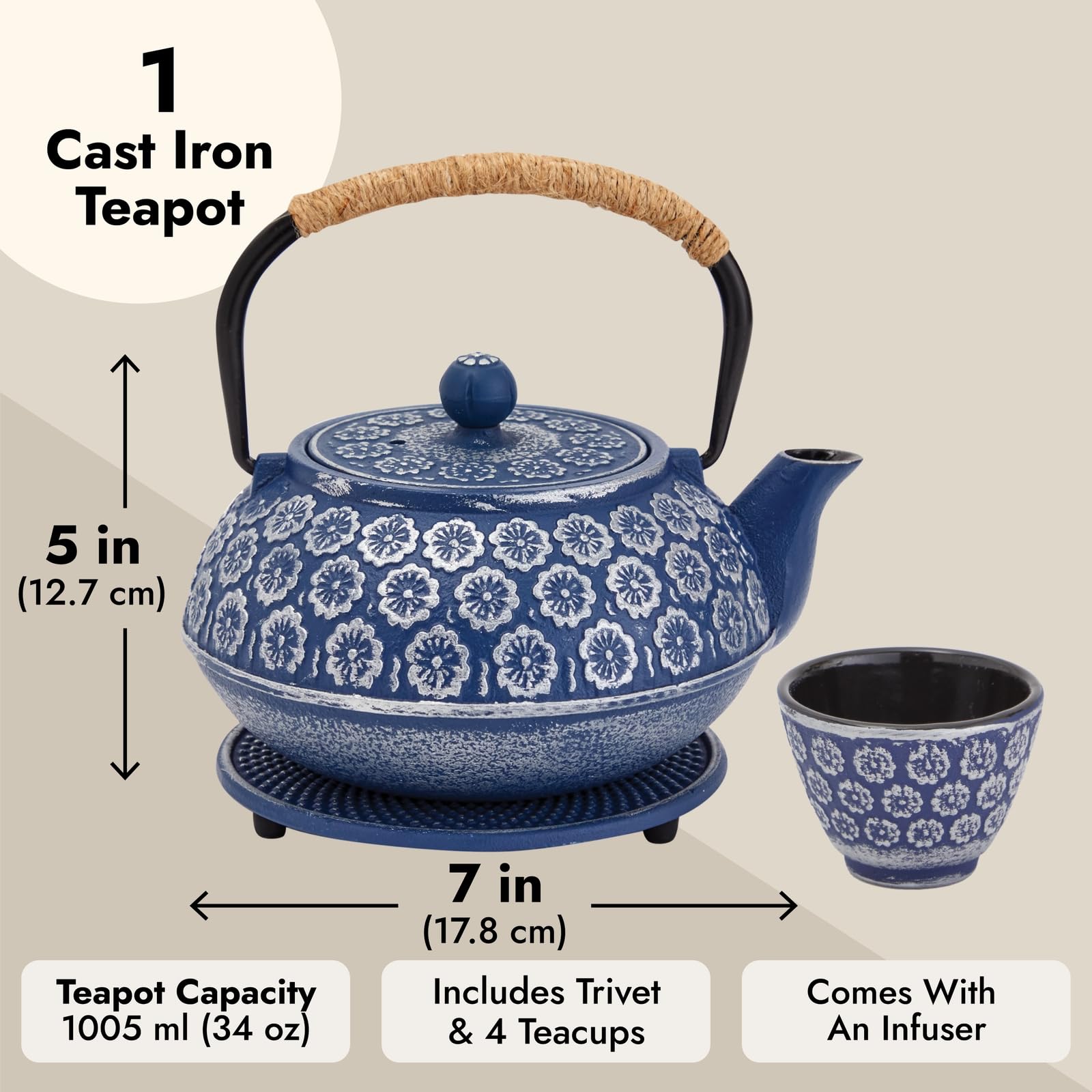 Juvale tea cups cast iron blue pair for sharing tea with guests