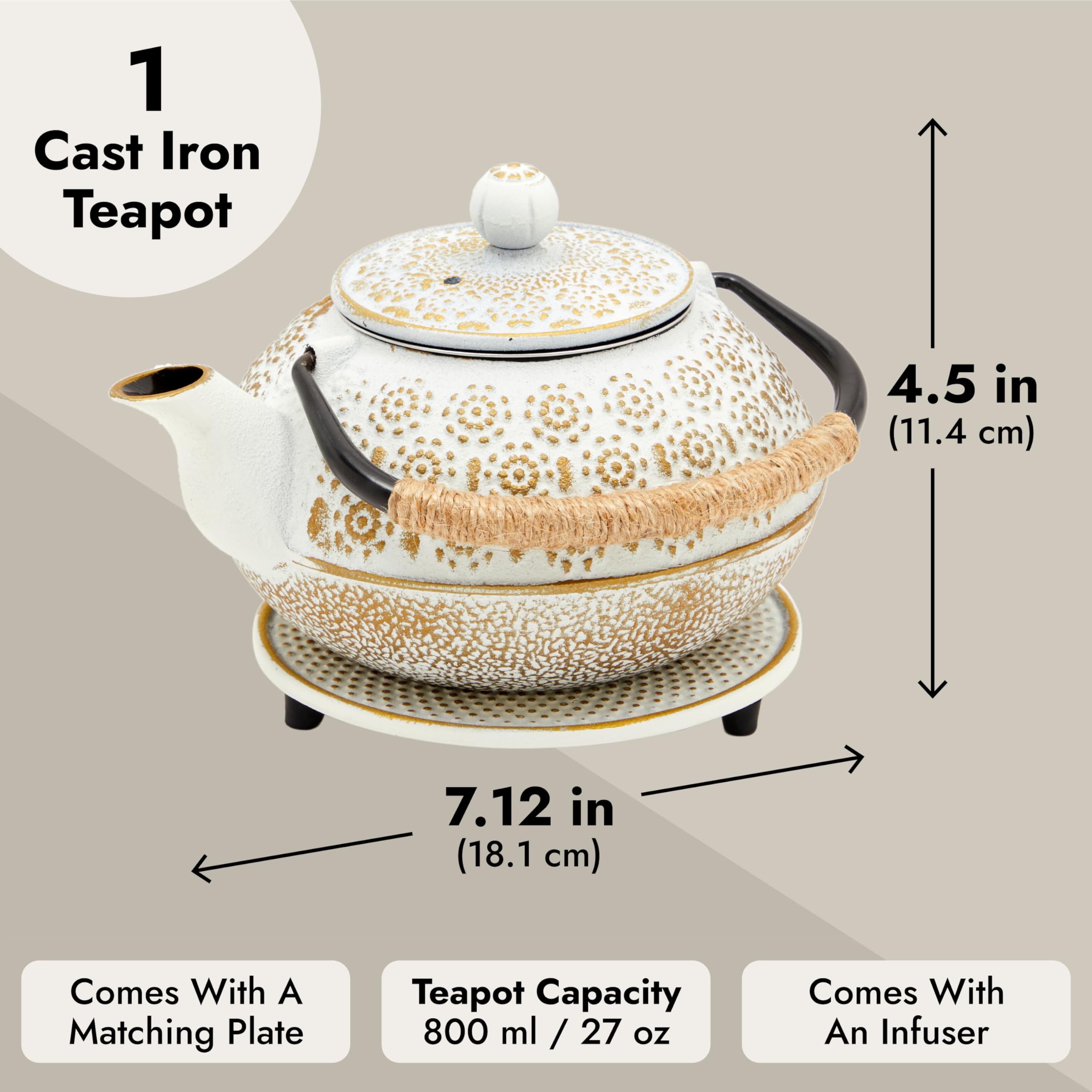 Juvale cast iron kettle handle stays cool for safe, comfortable pouring.