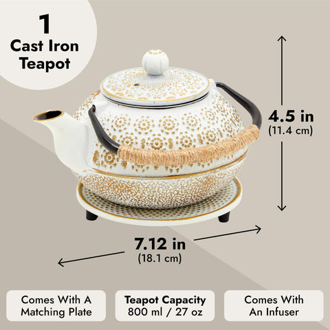 Juvale cast iron kettle handle stays cool for safe, comfortable pouring.
