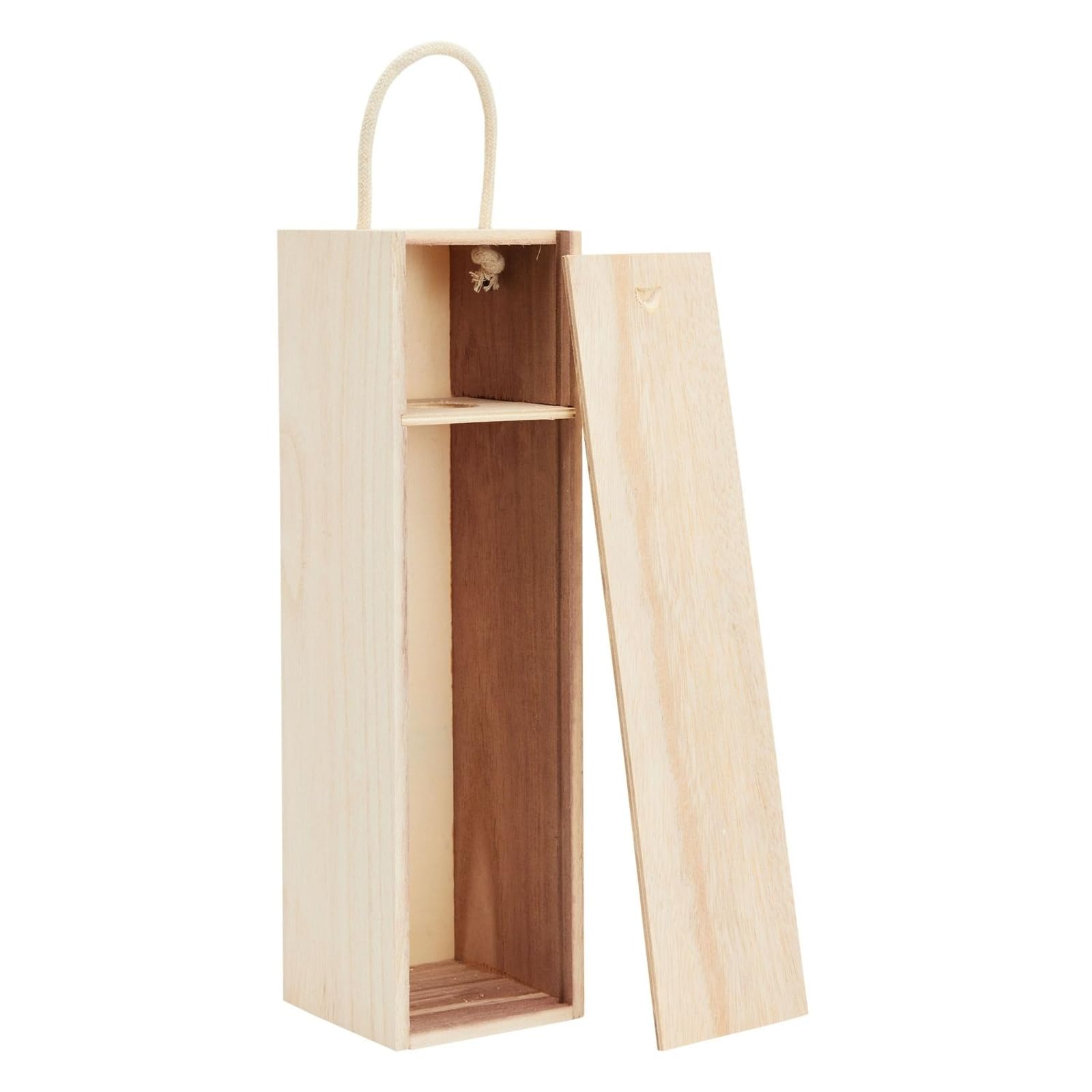 Juvale wooden wine box measures 13.9 inches to fit standard bottles.