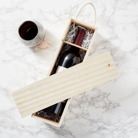 Juvale wooden wine box with handles for easy transport.
