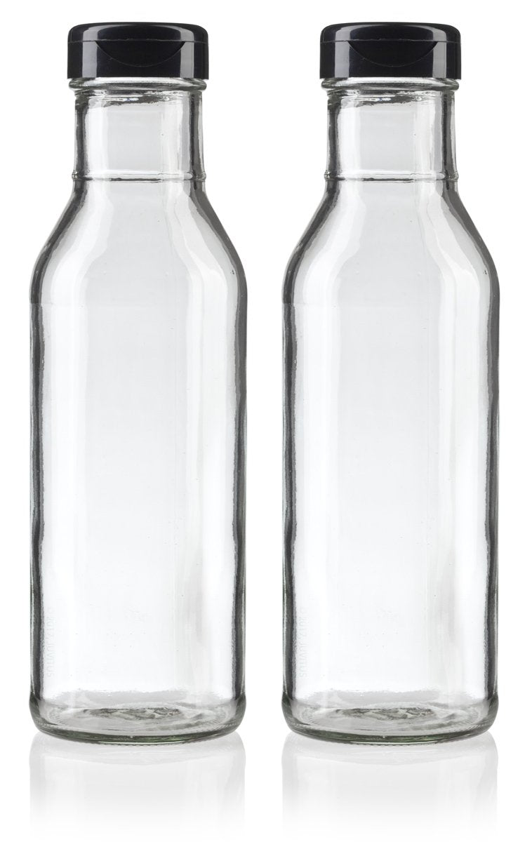 JUVITUS 12oz clear glass bottle front view with thick wall, premium look.